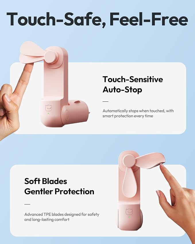 Gaiatop Portable Handheld Fan, 3 in 1 Mini Fan Handheld [17h Max Cooling], Foldable Personal Fans Pocket Design, USB Travel Fans Portable, Lash Trip Summer Essential Cute Gifts for Women Girl, Pink - Image 6