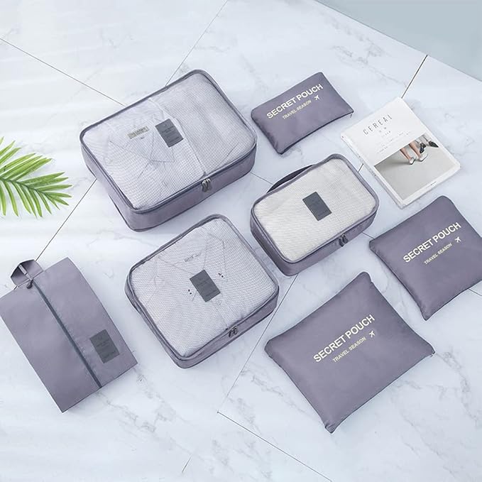7 Set Packing Cubes for Suicase Packing Organizers Travel Luggage Organizers with Shoes Bag for Suitcase Travel Accessories, Grey - Image 6