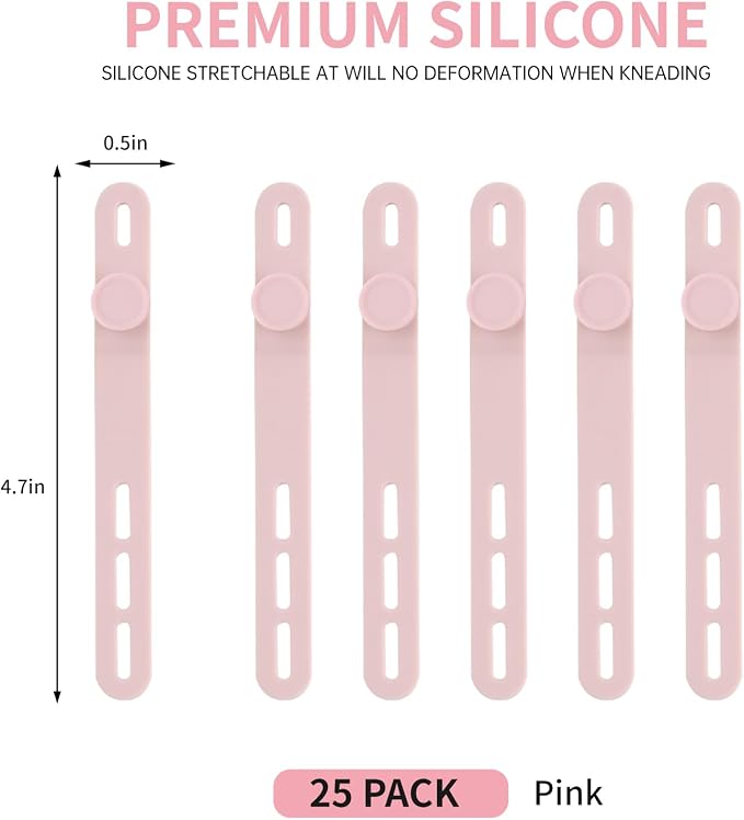 Oligei 25 Pcs Silicone Cable Ties, Cable Ties Reusable, High Elasticity Cord Wraps for Electrical Cords, Cord Organizer for Earphone, Phone Charger(Pink) - Image 2