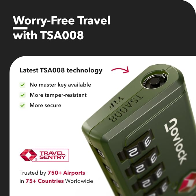TSA Approved Luggage Locks, Travel Locks with Inspection Indicator | TSA008, Easy to Read Dials, 4 Digit Combination, Flexible Steel Cable, for Suitcases, Backpacks, Bags, 2-Pack, Green - Image 6