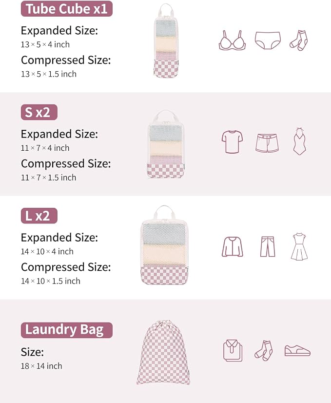 Narwey 6 Set Compression Packing Cubes for Travel Women Men, Travel Cubes for Carry On Suitcase, Durable Compression Luggage Organizer Bags - Image 4