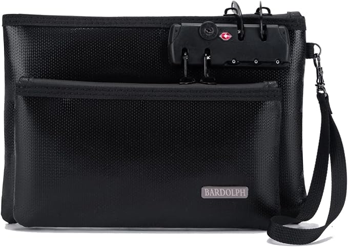 Fireproof Money Bag with Lock, Double layer Cash Bag BankBag for Cash, Valuable StorageBag,Fireproof Safe Box Money Pouch with Zipper (black, Small) by BARDOLPH