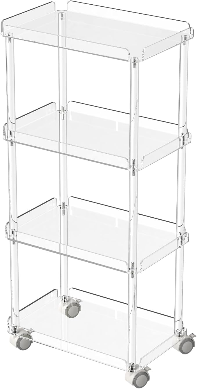 AQUIVER Acrylic Slim Storage Cart - 4 Tiers Narrow Rolling Cart - Utility Cart for Kitchen, Bathroom, Living Room, Laundry - 15.6 '' L x 10.2 '' W x 33.9 '' H by AQUIVER