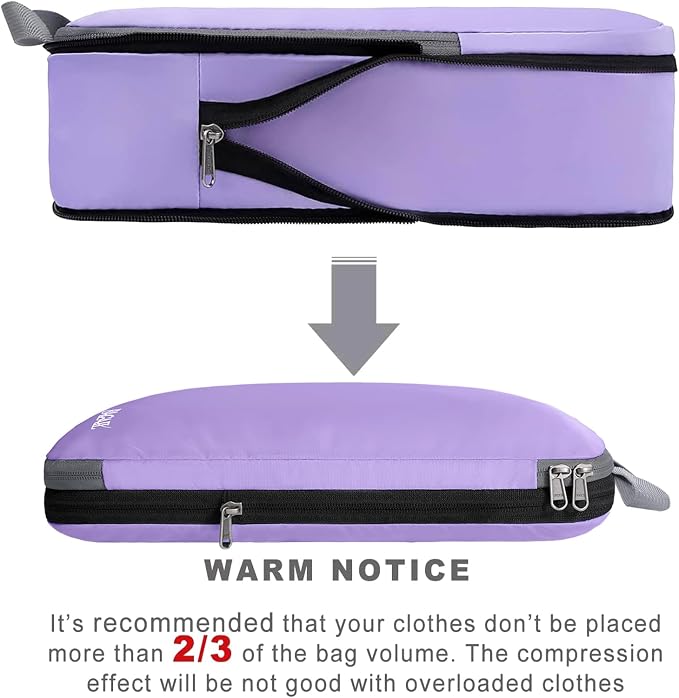 BAGAIL 4 Set/6 Set/8 Set Compression Packing Cubes Travel Accessories Expandable Packing Organizers(Lavender ClothPattern 4 Set) - Image 4