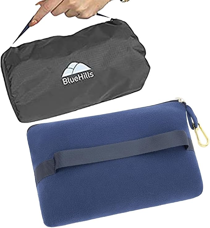 BlueHills Ultra Compact and Lightweight Travel Blanket Pillows for Two Airplane Traveling Essentials Flight Throws in Bag Large Plane Accessories – Gray and Navy Blue by BlueHills