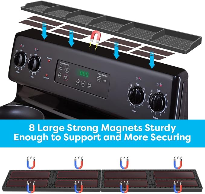 30 Inch Magnetic Spice Rack Above Stove - Silicone Shelf Organizer Suctioned to Back of Stove for Storage - Dark Grey - Image 3