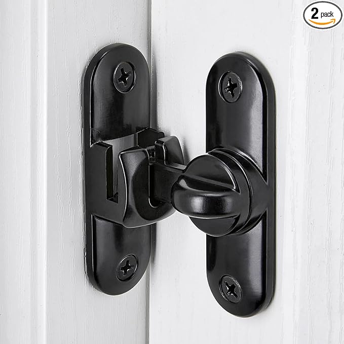 2 Pcs Black 90/180 Degree Sliding Door Latches,Zinc Alloy Flip Latch | Barn Door Latch,Cabinet Lock,Right Angle Door Lock,for bedroom,cabinet,drawer,Gardens,Wine Cabinet,garage,window,Pet Cage by Wocoe
