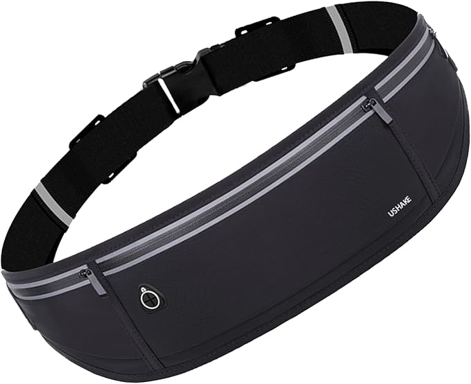 USHAKE Slim Running Belt, Workout Fanny Pack for Men Women,Exercise Waist Pack for Apple iPhone Holder, Runner Belt for Running Walking Cycling Camping Gym Black by USHAKE