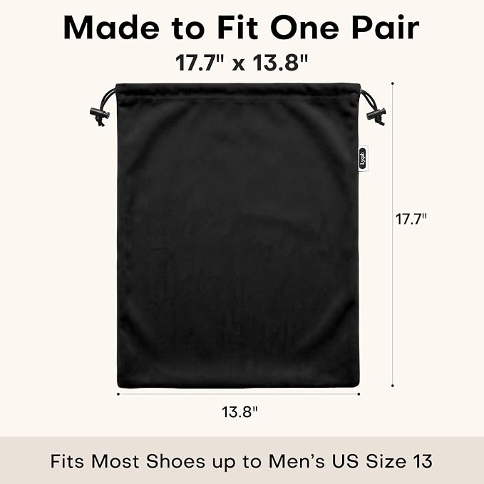 Travel Shoe Bags, 4 Pack Large Flannel Drawstring Bags (Black) | Soft Flannel fabric, 17.7 x 13.8 in, Fits up to Men's 13, Machine Washable - Image 2
