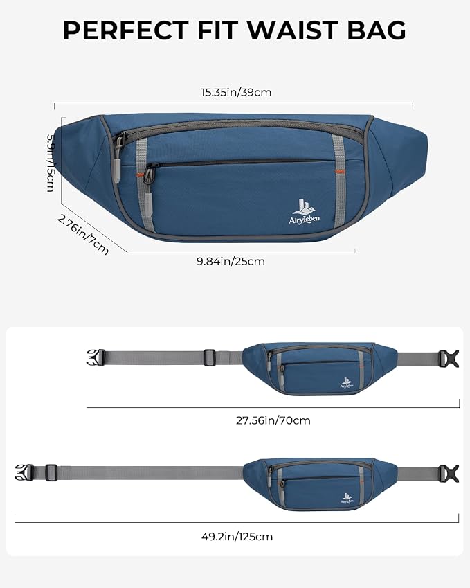 2.5L Fanny Pack for Women Men, RFID Blocking Crossbody Belt Bag, Blue | Lightweight Water-Resistant Fabric, Adjustable Belt, Breathable Back Padding, Waist Bag for Running Hiking Dog Walking - Image 5