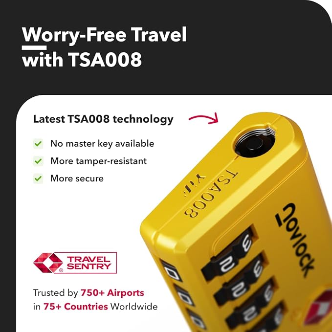 TSA Approved Luggage Locks, Travel Locks with Inspection Indicator | TSA008, Easy to Read Dials, 4 Digit Combination, Flexible Steel Cable, for Suitcases, Backpacks, Bags, 2-Pack, Yellow - Image 6