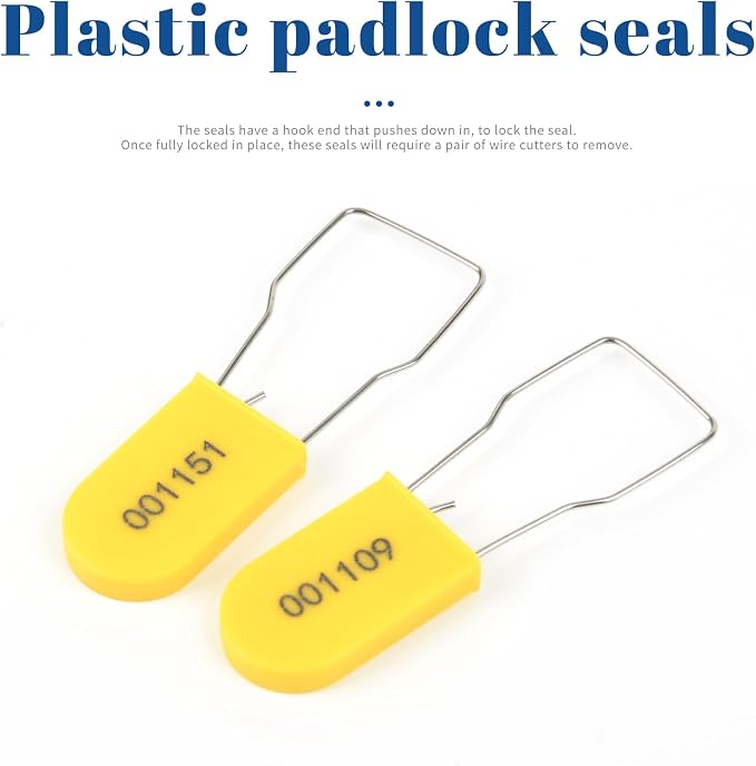 100pcs Security Metal Wire Padlocks, Plastic Security Seals Disposable Anti-Tamper Tag Locks with Numbered Anti Tamper Tag Hasps (Yellow, 100pcs) - Image 9