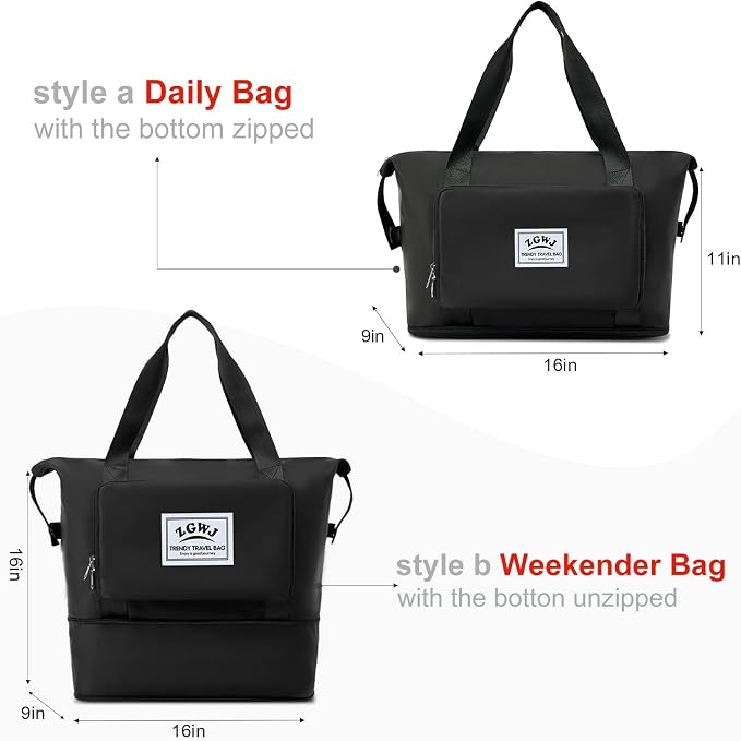ZGWJ Travel Tote Bags, Expandable Overnight Weekender Bag for Women Foldable Carry-On | Expandable - Image 4