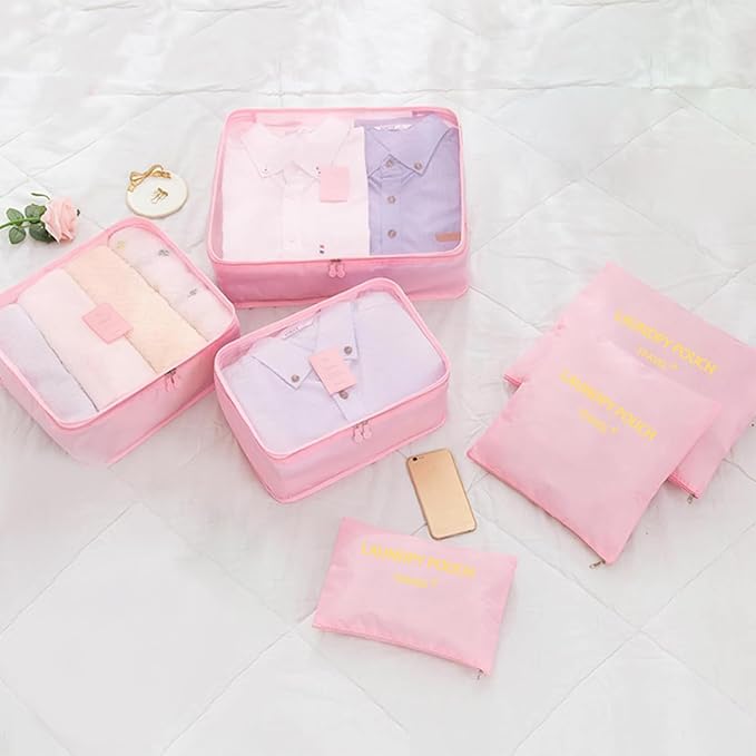 6 Set Packing Cubes for Travel Luggage Packing Bags Reusable Lightweight Suitcase Organizer Cubes Set for Travel Accessories (Pink) - Image 2