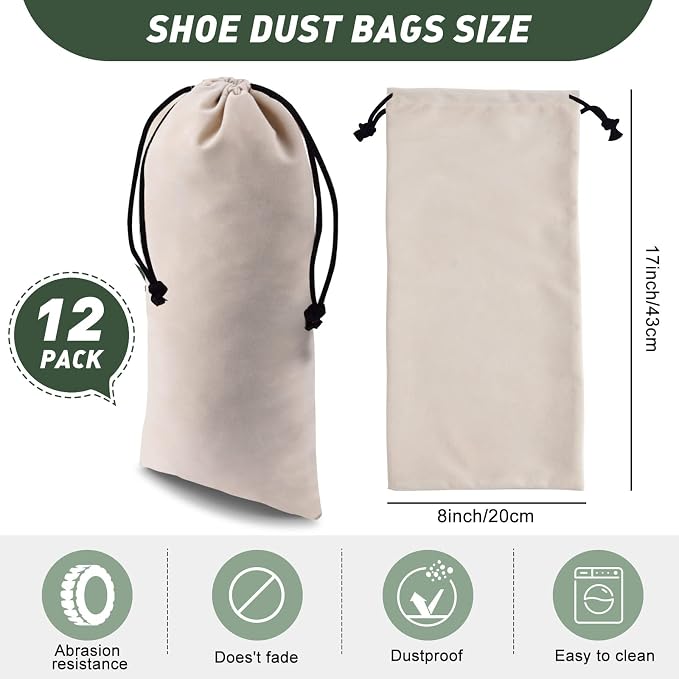 Kenning 12 Pcs 8 x 17 Inches Single Shoe Bags for Travel Breathable Washable Flannel Shoe Pouch with Drawstring for Travel Home Luggage - Image 2