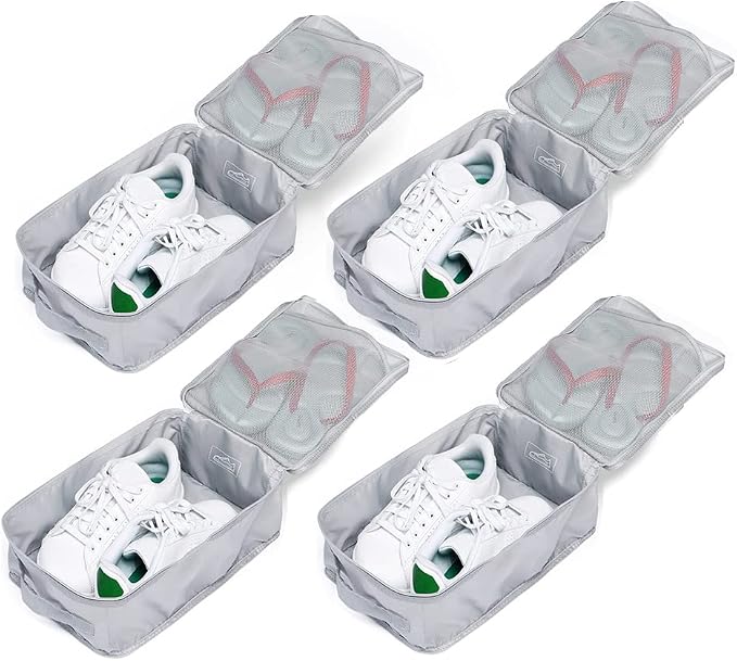 Travel Shoe Bags, Foldable Waterproof Shoe Pouches Organizer-Double Layer (4 Grey Shoe Bag) by JJ+POWER