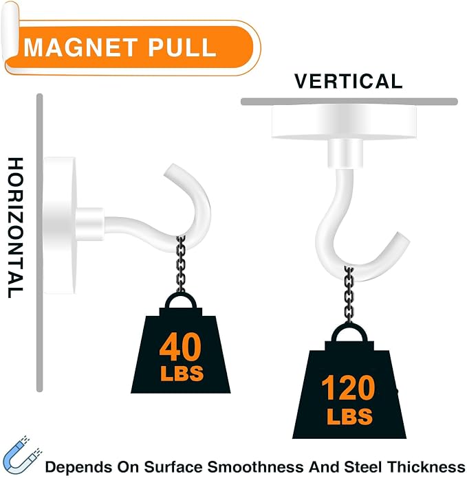 Magnetic Hooks Heavy Duty Cruise Essentials 120LBS Strong Magnets | Metal Hooks for Cruise Cabins Industrial Strength Outdoor Hanging Brackets Magnets Hook Perfect Items on Cruise Ships 10Pcs - Image 3