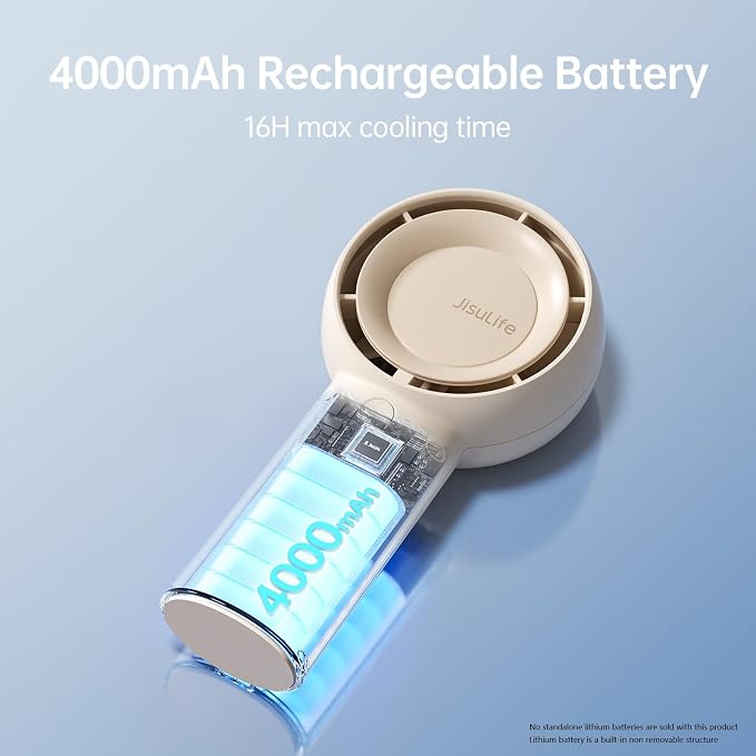 JISULIFE Portable Handheld Turbo Fan Rechargeable 4000mAh 5-Speed (Brown) | Up to 16H max cooling, Personal Battery Powered Pocket Fan for Travel/Outdoor/Vacation/Concerts, Birthday Gifts for Women - Image 9