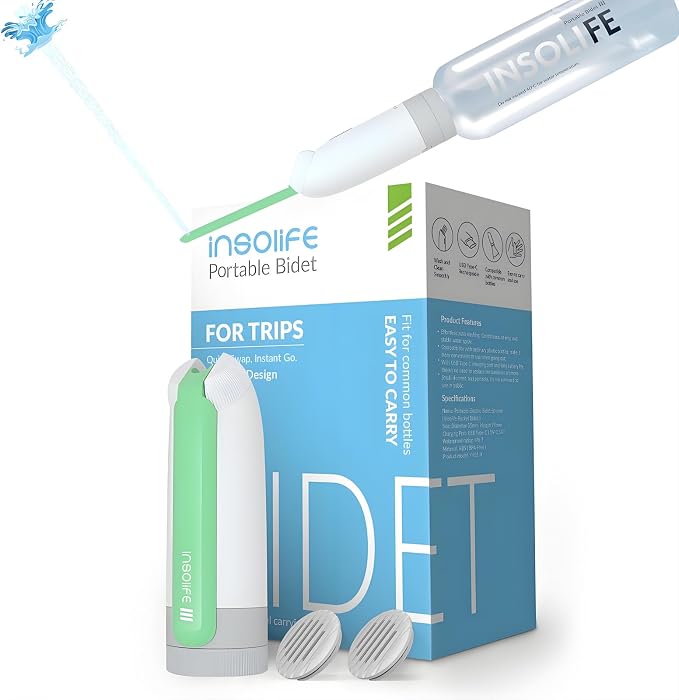 Portable Bidet | High Pressure | Travel Bidets with 2 Different Nozzle | Rechargeable Electric Portable Bidet for Men & Women | Portable Bidets for Travel (‌Military Green) by insolife