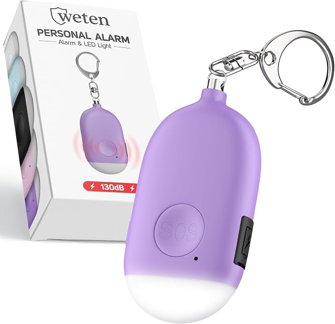 Weten Rechargeable Personal Alarm Keychain - 130dB Siren & LED Light - Stylish Personal Safety Alert for Women to Carry - Panic Button Alarm for Security - Rape Whistle for Self Defense (Purple) | LED Light, Stylish Safety Alert for Women to Carry, Pan... by WETEN