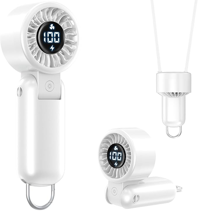 BEYYON Portable Handheld Turbo Fan, Travel Essentials, Gifts for Women/Men | LED Display, 5-Speed, Powerful Airflow, USB Rechargeable, Lanyard, Foldable Personal Fan for Cruise, Beach, Vacation by BEYYON