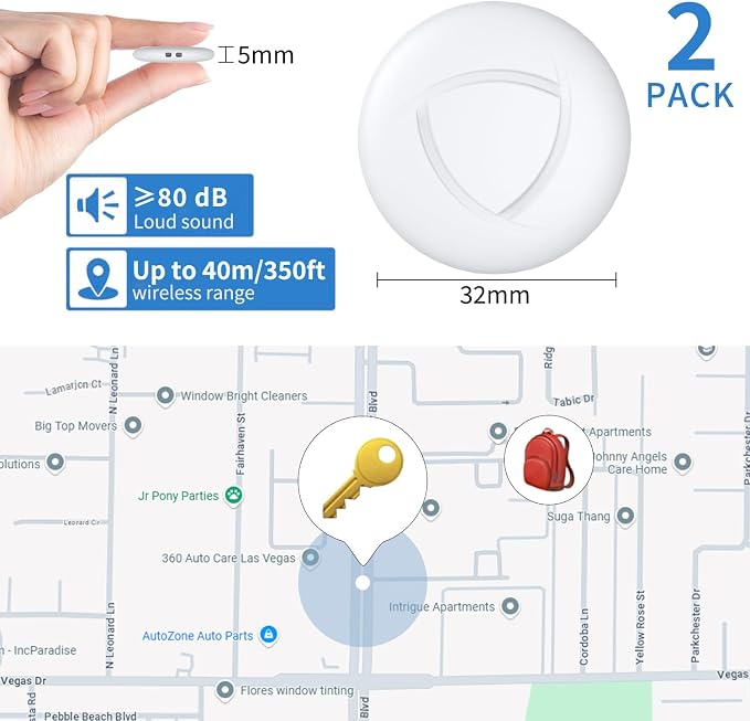 Air Tracker Tags (iOS Only) 2 Pack, Air Tag, 2-Year Replaceable Battery Bluetooth Tracker Compatible with Apple Find My, Item Finder Smart Tag for Keys, Luggage - [Apple Find My Certified] - Image 2