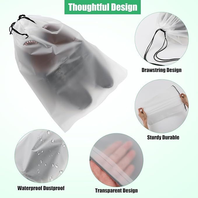 20pcs Transparent Travel Covers Shoe Bags for Packing in Suitcase, Large 15.7x11.8 Inch Clear Shoes Storage Packing Rope Pouch Organizers Drawstring Shoe Dust Bag for Moving House for Men Women - Image 3
