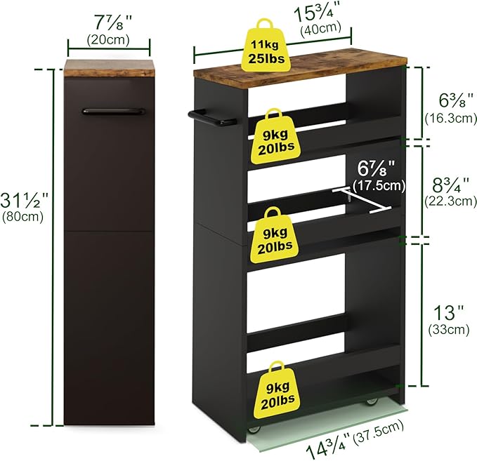 TEAMIX Slim Rolling Storage Cart, Wood 4-Tier Narrow Kitchen/Laundry Cart | 7.9"W Thin Cabinet with Wheels and Handle, Use as Spice Rack Next to Fridge, Laundry Room Organization Between Washer & Dryer - Image 5