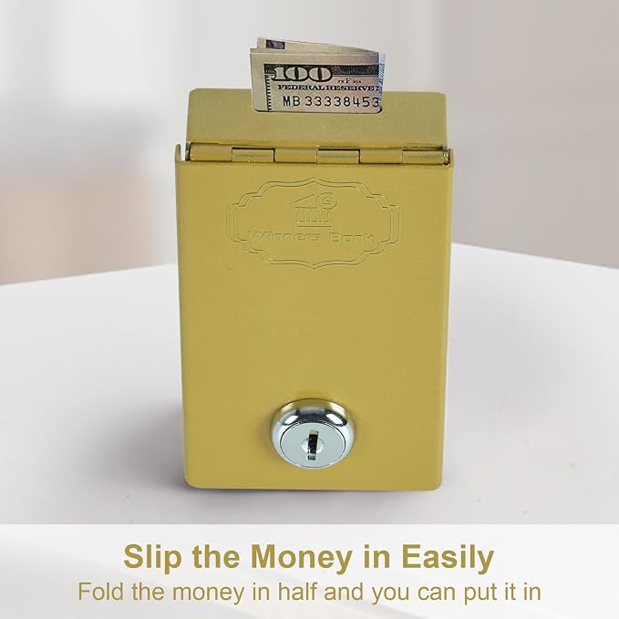 Metal Box for Gambler - Winners Bank Portable Safe Casino Money Pocket Sized Cash Box with Key Go Home Money - Golden - Image 5
