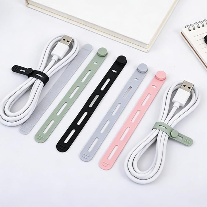 10-Pack Reusable Cable Ties, Silicone Cord Organizer Straps with Lock Buckle, Pink And Green Wire Management for Home, Travel (Pink And Green) - Image 4