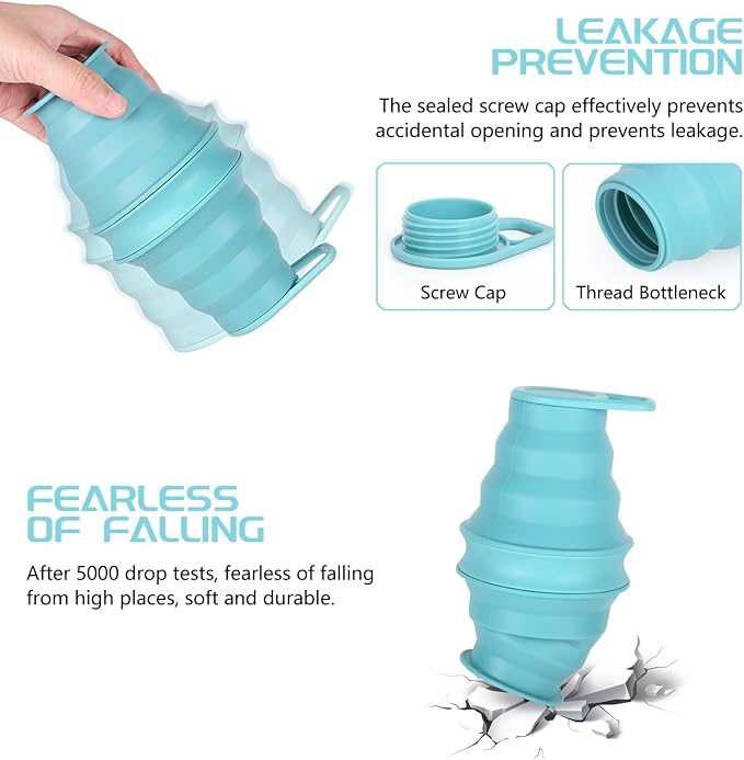 Nefeeko Collapsible Water Bottle, BPA Free Silicone Foldable Water Bottles | 17oz(500ml) Reuseable Water Bottles for Travel Gym Camping Hiking, Portable Leak Proof Sports Water Bottle with Carabiner - Image 4