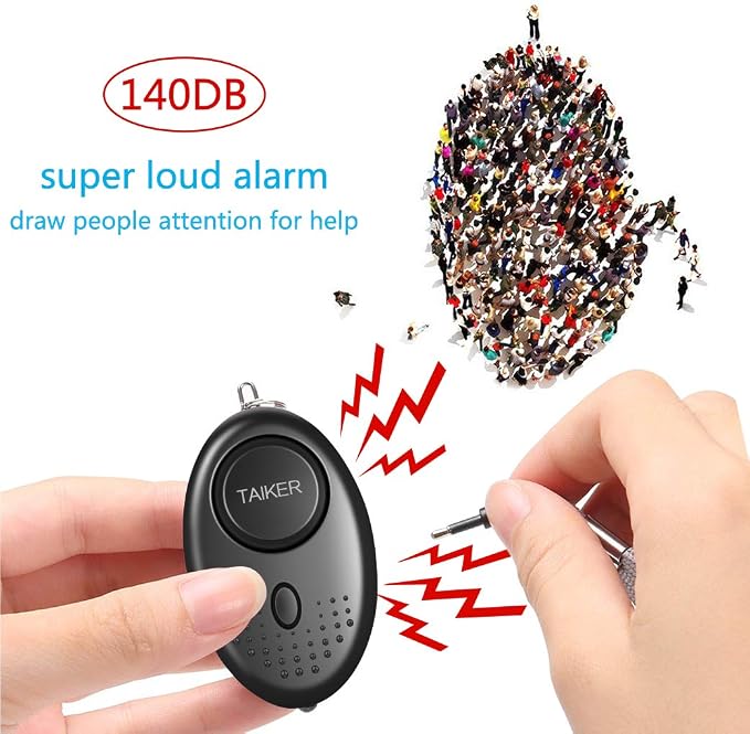 Personal Alarm for Women, 10Pcs 140dB Self Defense Keychain LED Light | Personal Safety Alarm with LED Light Panic Button for Women Kids and Elders (Black & White) - Image 2