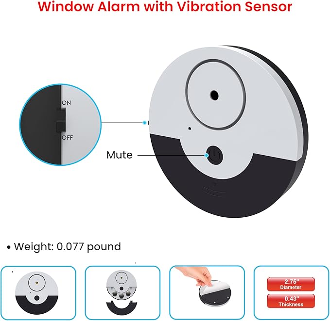6 Pack Window Glass Break Alarm with Vibration Sensor | Black Silver, up to 1 year battery life, up to 130db - Image 3