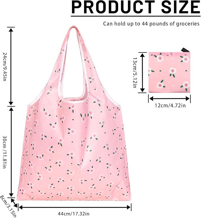 4 Pcs Reusable Grocery Bags, Foldable Shopping Bags Heavy Duty, Large Nano Bag Cute Tote Bag for Daily Shopping, Waterproof and Machine Washable (Flowers) - Image 3