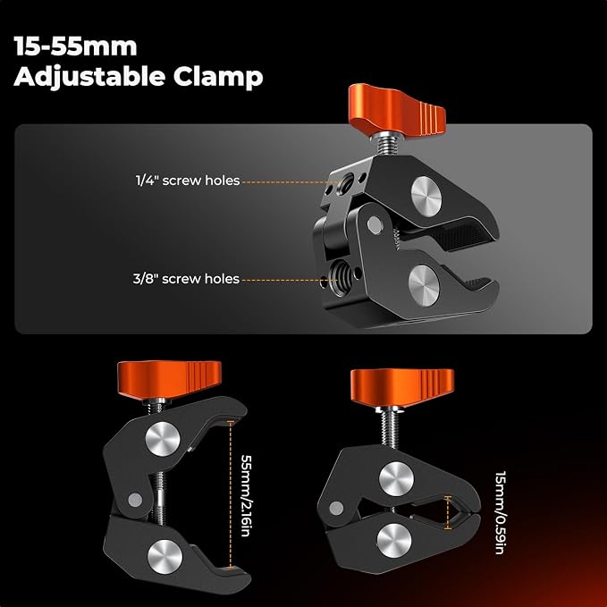 K&F CONCEPT 9.8" Magic Arm Clamp with Phone Holder | 360° Ball Heads Camera Arm Mount for Phone/LED Lights/Monitor/Flash/Microphone/DSLR Camera, MS32 - Image 5