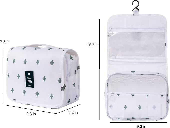 Travel Toiletry Bag for Women, Hanging Toiletry Bag with Multi-Pockets, Toiletry Bag for Traveling Easy Clean, Travel Organizer Cactus Pattern - Image 4