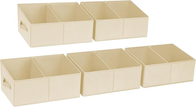 DIMJ Closet Storage Bins, 5 Pack Storage Baskets for Shelves, Foldable Closet Organizer with Handle, Linen Closet Organizers and Storage for Clothes, Toys, Towel, Books (Beige) by DiMJ