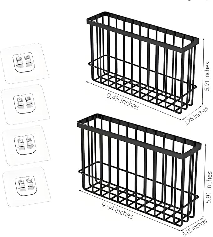 2 Pack Adhesive Cabinet Door Organizer, No Drilling Required, Hanging Storage Basket Organizer Wall Mounted Pantry, for Kitchen, Fridge, Bathroom (Black) - Image 8