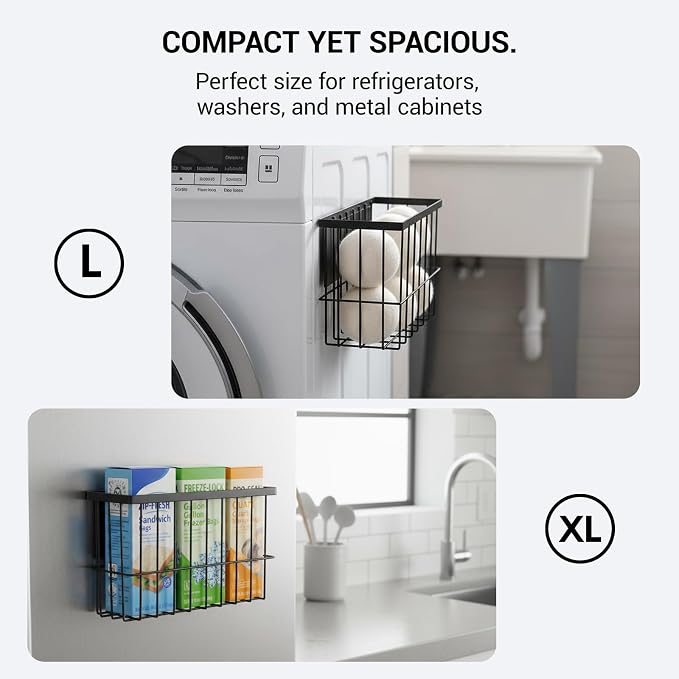 FAMNONE 2-Pack Magnetic Basket for Dryer Balls, Laundry Room Organizer | Metal Dryer Ball Holder, Magnetic Lint Bin, Fridge Basket, Washer Dryer Organizer for Kitchen, Laundry - Image 7