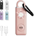Rechargeable Personal Alarm Keychain for Women, 130dB, USB-C Charging, Pink | 130dB Loud Siren, LED Light, Carabiner Clip, Low Battery Alert, TSA Safe, Self Defense Whistle Alternative by WETEN