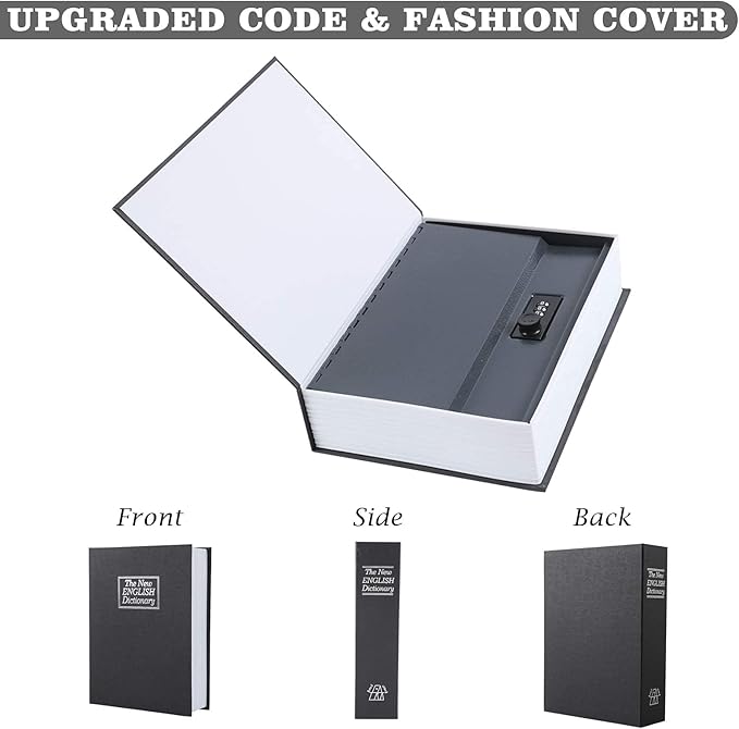 KYODOLED 10.5 Inch Diversion Book Safe with Combination Lock, Secret Safe Metal Lock Box,Money Storage Collection Box,10.5" x 7.8" x 2.6" Black Extra Large - Image 6