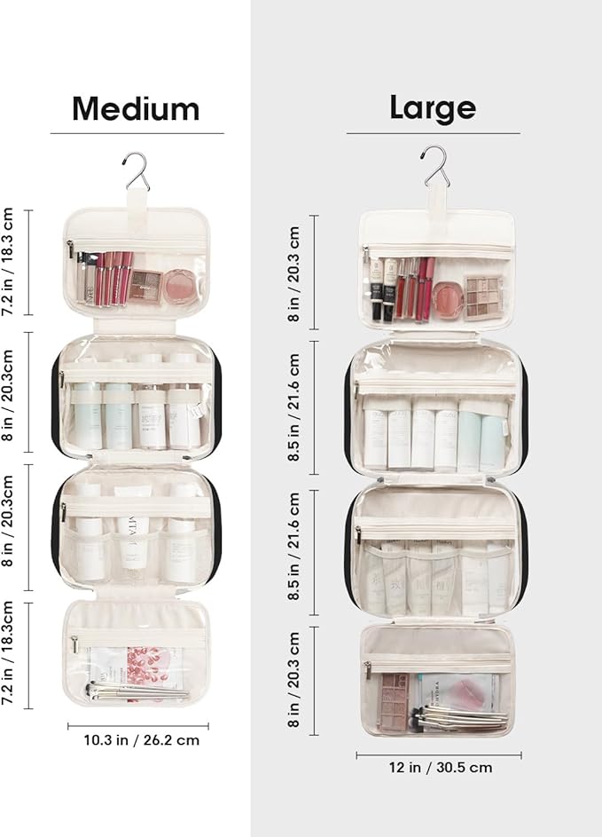 Narwey Travel Toiletry Bag for Women Large Hanging Makeup Bag Organizer Toiletries Bag for Full Size Essentials Accessories Cosmetics (Black (Large)) - Image 3