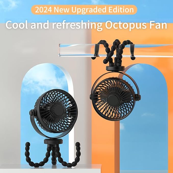 snawowo Mini Portable Stroller Fan, 3000mAh Battery Operated Personal | Small Handheld Fan with Flexible Tripod, 360 Rotate 3 Speed Rechargeable Clip on for Car Seat Crib Treadmill Travel Camping - Image 4