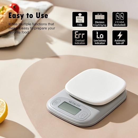 Small Food Scale Digital Kitchen Scales Weight Grams Ounces White | 3-Stage Precision, Max 11lbs, Portable Compact Design, Accurate for Cooking Baking Jewelry Coffee Postage, 2 AAA Batteries - Image 8