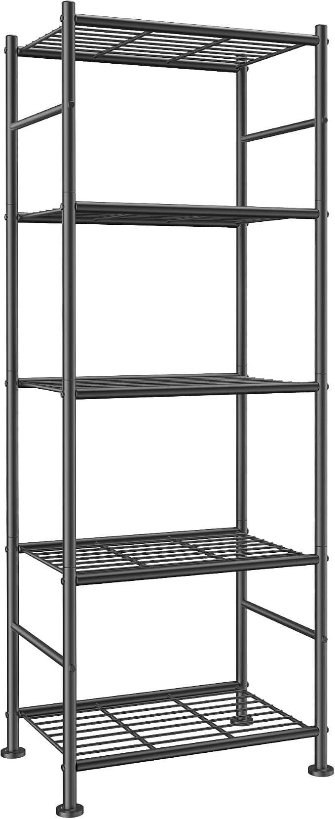 Sakugi Storage Shelves - 5 Tier Shelf Organizer, Sturdy Metal Garage Shelving with Adjustable Leveling Feet, Space-Saving Shelves Organizer for Pantry, Laundry, Kitchen (18" x 12" x 57", Black) by Sakugi