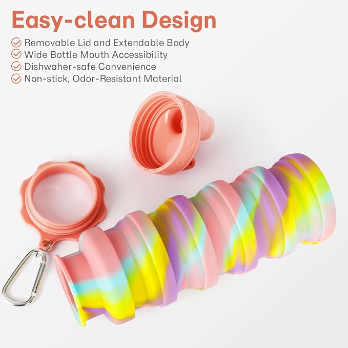 Collapsible Water Bottles for Travel, Foldable Sports Water Bottle for Kids, Reusable Water-proof Silicone Water Bottles with mountaineering Buckle for Camping Hiking Holiday - Image 5