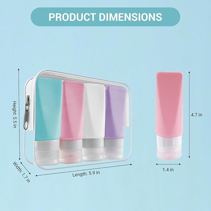 Travel Bottles Leak Proof,3 oz TSA Approved Silicone Squeezable, Refillable Containers Set for Toiletries Shampoo Conditioner Lotion - Image 2
