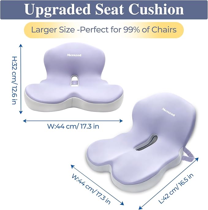 Memory Foam Seat Cushion for Sciatica & Back Pain Relief - Ergonomic Chair Pad with Adjustable Strap & Supportive Comfort Cover, Non-Slip for Car, Truck, Office Chair -Purple - Image 2
