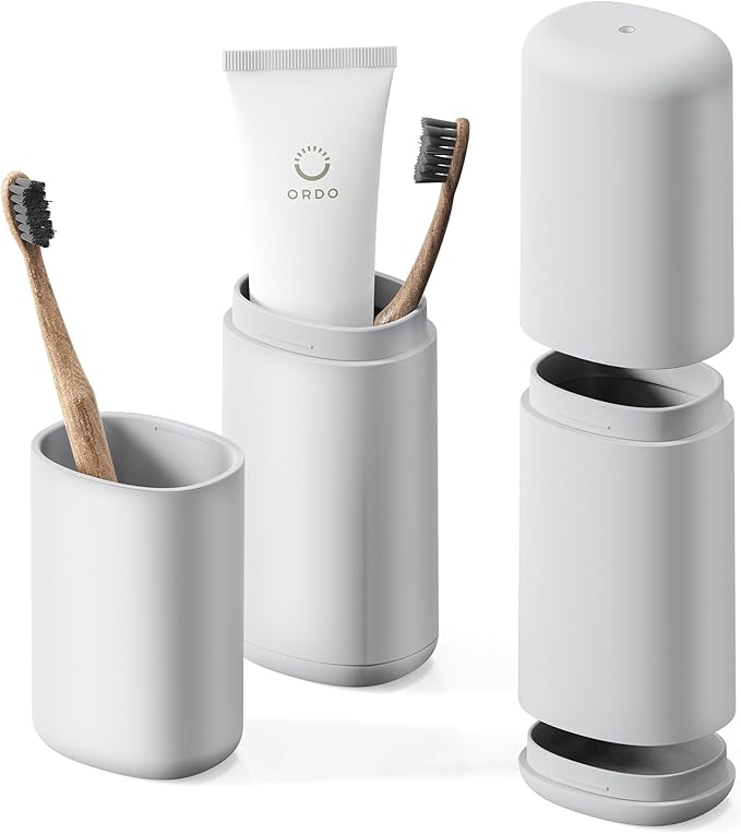 BALUCA Travel Toothbrush Case, Portable Tooth Brush Holder and Toothpaste Cover Container with Mouthwash Cup, Compact Oral Clean Tools Organizer for Traveling/Camping/School/Home - Large Capacity by Baluca