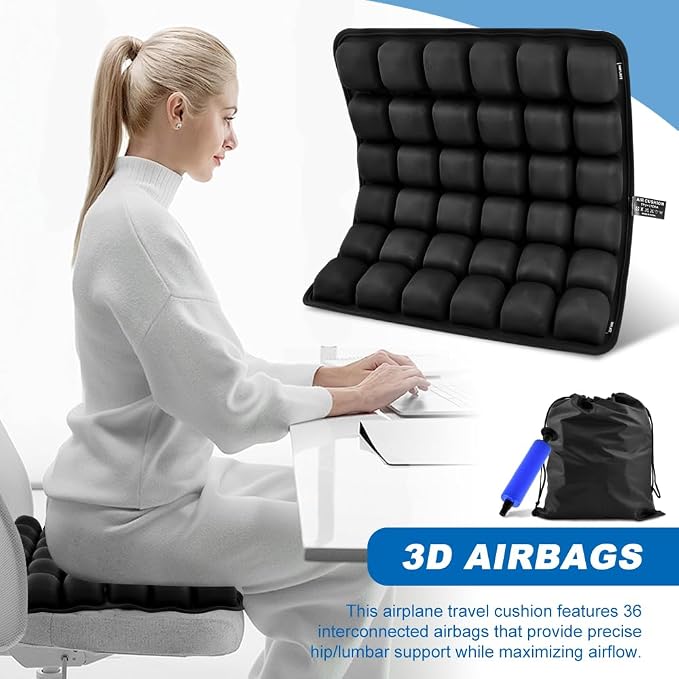 Portable Inflatable Seat Cushion, Airplane Seat Cushion, Press Type 3D Air Cushion for Office Chair, Wheelchair, Car, Travel – Pressure Relief, Breathable & Comfort Support(Color:Black) - Image 7